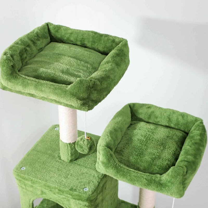 Cat Tree, 70" Multi-Level Cat Tower with 2 Condos, 2 Perches, Hammock, Toy Balls, Scratching Posts and Board, Green