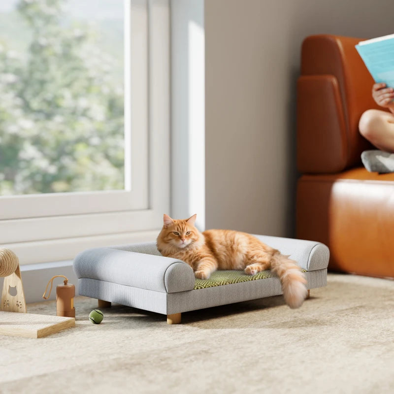 Pet Sofa, Dog Couch Bed for Small Dogs, Elevated Pet Sofa with Solid Feet for Indoor Kittens, Grey