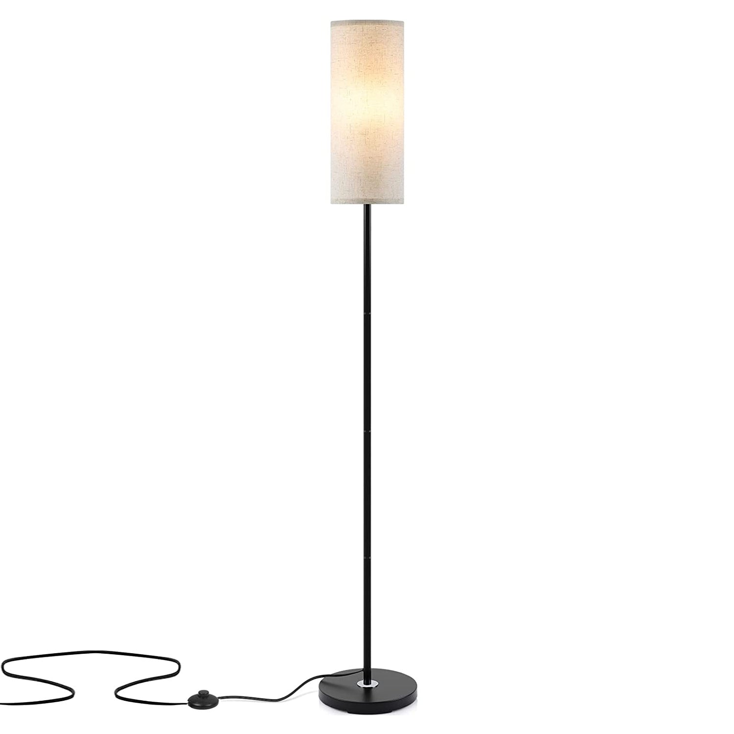 74.8in Tall Floor Lamp with Shade 3200K Warm Yellow Light Modern Standing Lamp Decorative Lamp with Foot Switch 6W Bulb for Bedroom Living Room