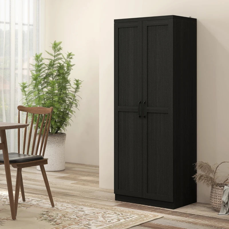 63" Kitchen Storage Cabinet, 5-tier Pantry Cabinet with Doors and Adjustable Shelves for Dining Room, Black
