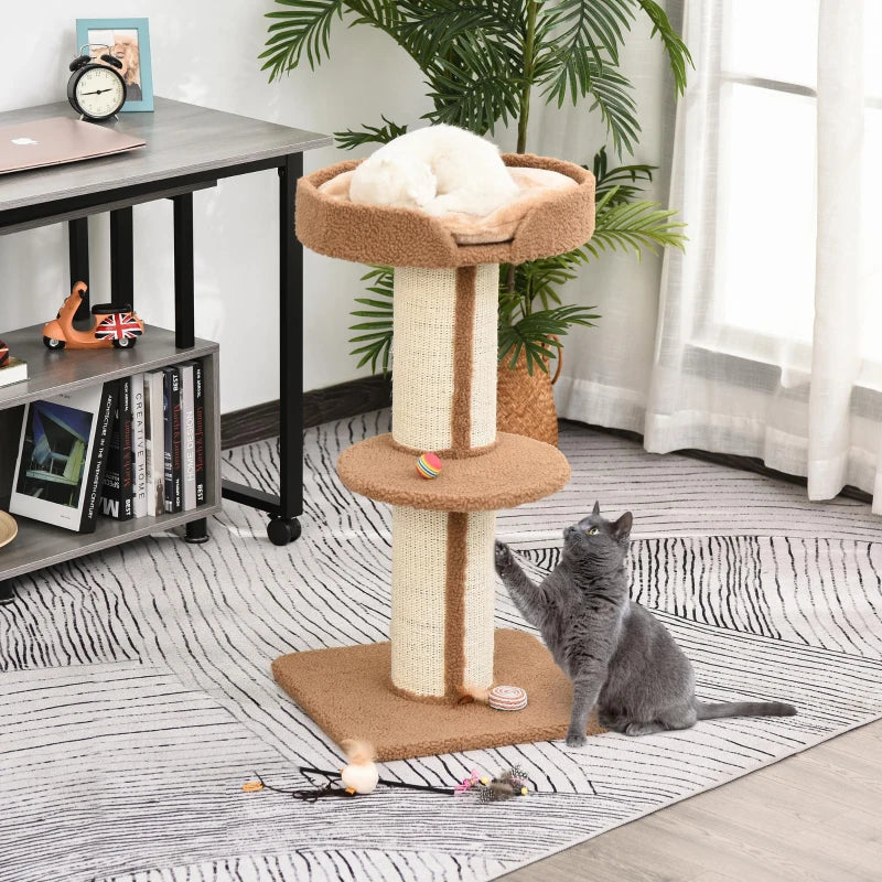 Cat Tree Kitty Tower with Sisal Mat Scratching Post, Cat Bed, Cushion, Perch, 18" x 18" x 36", Brown