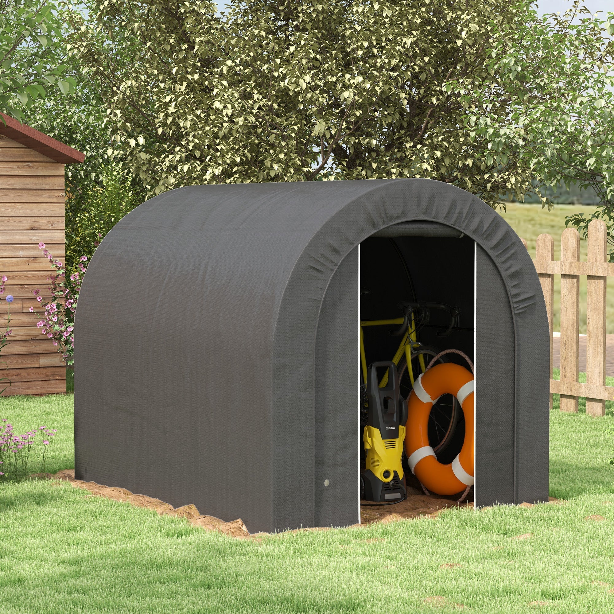 Outsunny 6' x 8' Outdoor Storage Shed, Heavy Duty Galvanized Steel Portable Shed for Bike, Motorcycle, Garden Tools, Dark Grey 