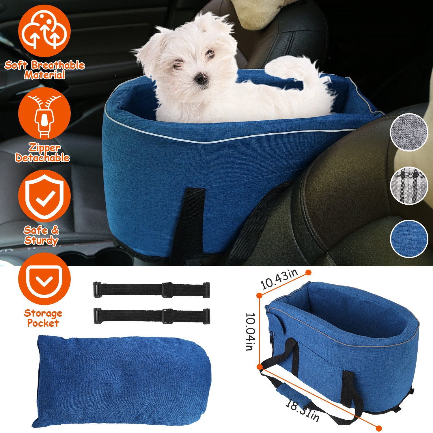 Console Pet Car Seat with Storage Pocket Booster Car Seat Portable Pet Travel Bag Machine Washable Pet Seat Fit For Small Dog Cat