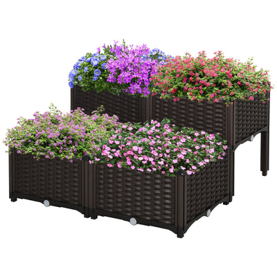 Outsunny 4-Piece Raised Garden Bed Kit - Durable PP Vegetable & Herb Grow Box Stand for Outdoor Gardening 