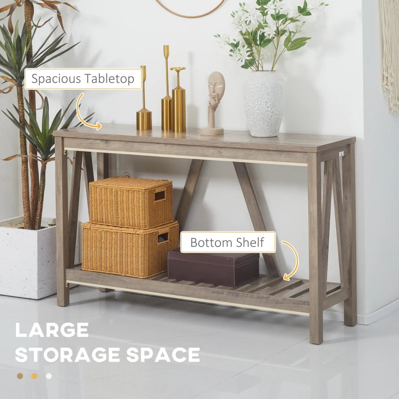 Farmhouse Entryway Table, Rustic Console Table with Storage Shelf for Living Room and Hallway, Distressed Grey