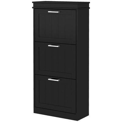 HOMCOM Narrow Shoe Cabinet: Black Storage with 3 Flip Drawers & Adjustable Shelves for 15 Pairs, Modern Design 