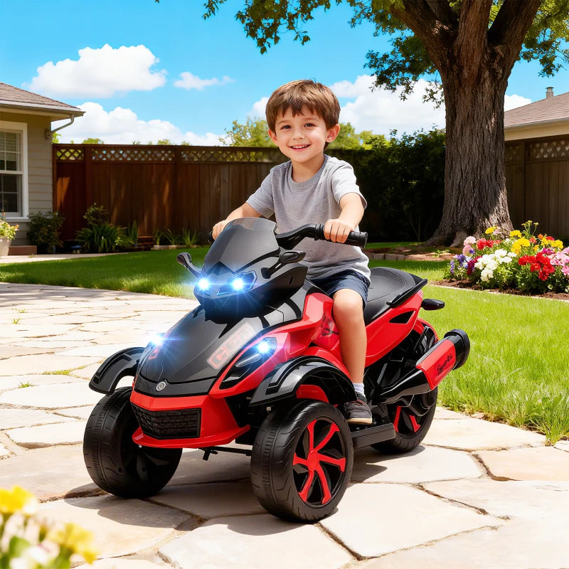 Qaba 12V Kids ATV with Suspension Wheels, Soft Start, LED Lights, Music, Red