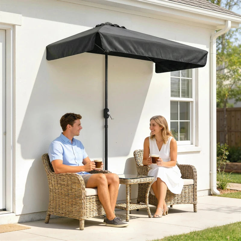 7.5ft Half Umbrella Semi Round Patio Parasol with Crank Handle, Top Vent for Garden, Balcony- NO BASE INCLUDED, Black