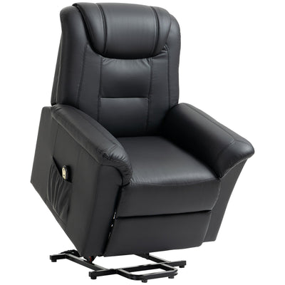 HOMCOM Electric Power Lift Recliner for Seniors PU Leather Sofa with Footrest Remote Black Living Room 