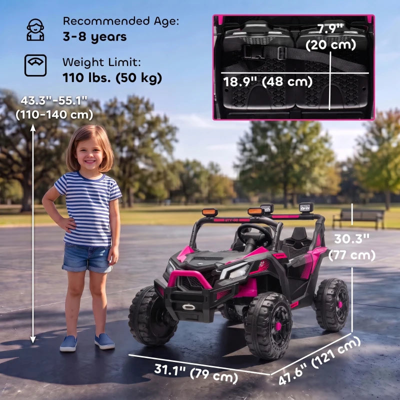 24V 2-Seater Kids Electric UTV Ride-On Truck – Dual 120W Motors, Remote Control, 4-Wheel Suspension & Storage Bed