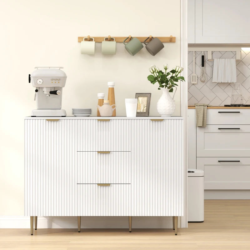 Modern Kitchen Storage Cabinet, Sideboard Buffet Cabinet w/ 3 Drawers and Adjustable Shelves for Kitchen Hallway, White