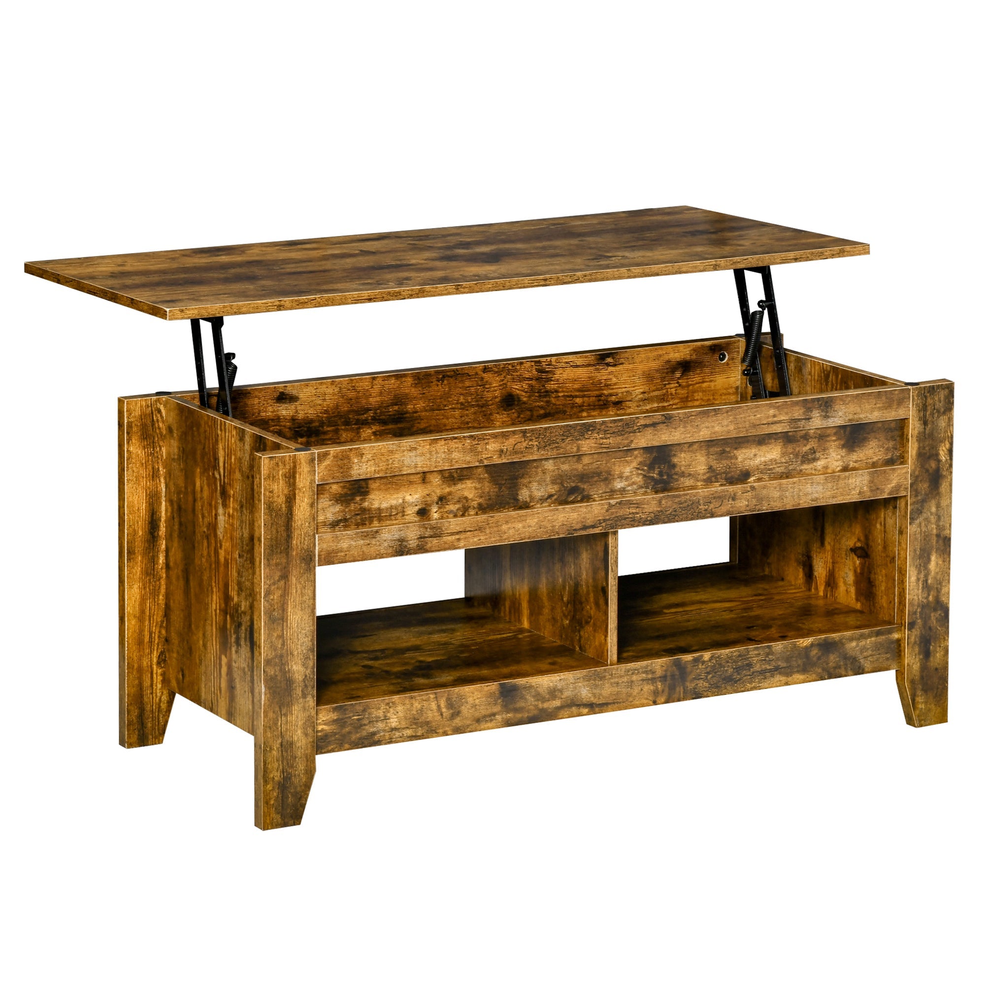HOMCOM Lift-Top Coffee Table: Hidden Storage Shelves & Adjustable Pop-Up Tabletop, Living Room Furniture, Brown 