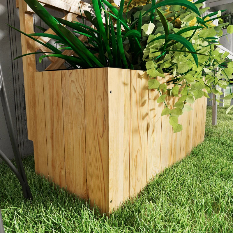 Raised Garden Bed, Wooden Planter with Trellis, Hanging Roof, Plant Shelf, Drainage Holes and Bed Liner, Nature Wood