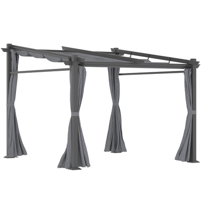 Outsunny 9.7'x9.7' Metal Pergola with Retractable Roof Dark Grey Outdoor Shade Canopy 