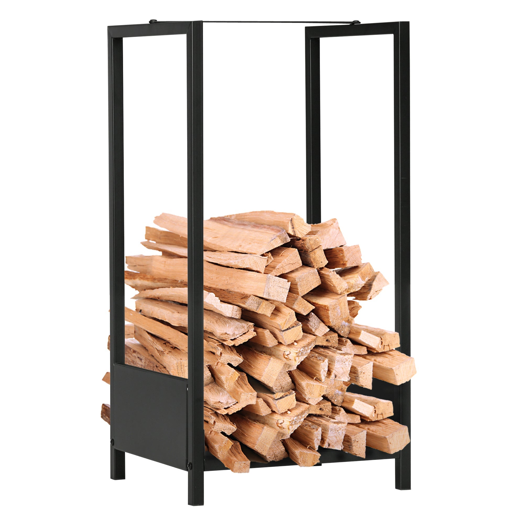 Outsunny Compact Firewood Rack, Indoor/Outdoor Log Holder, Space-Saving Wood Storage Stacker, 15.4" x 13.8" x 29.9", Sleek Black Design 