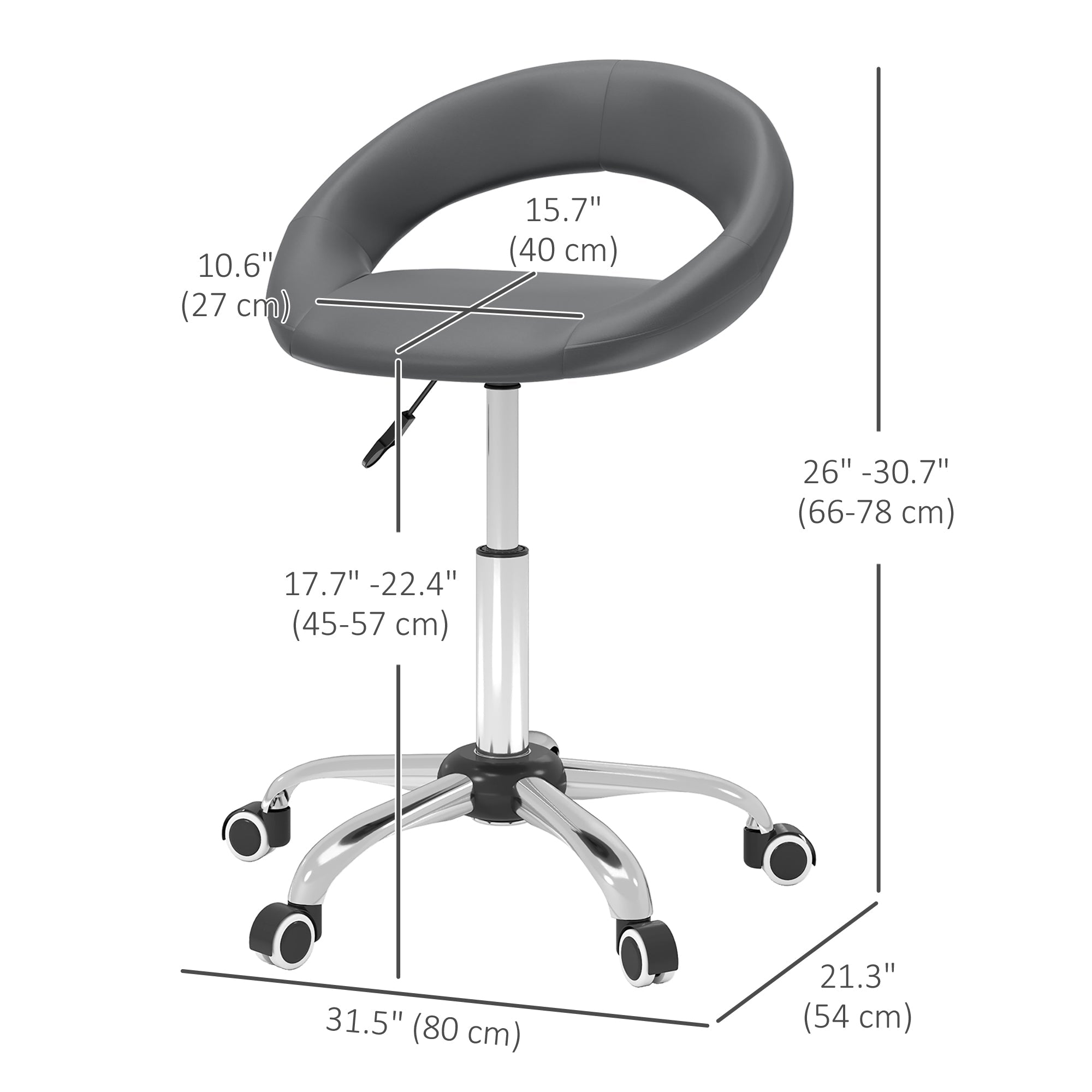HOMCOM Modern Hydraulic Moon Salon Stool Rolling Swivel Chair Massage Spa Tattoo Pub Bar Stool, Grey 