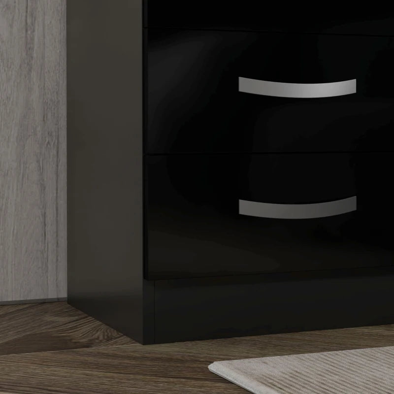 Bedside Table Set of 2, Modern Nightstand with Drawers and High Gloss Fronts, Night Table for Bedroom, Black