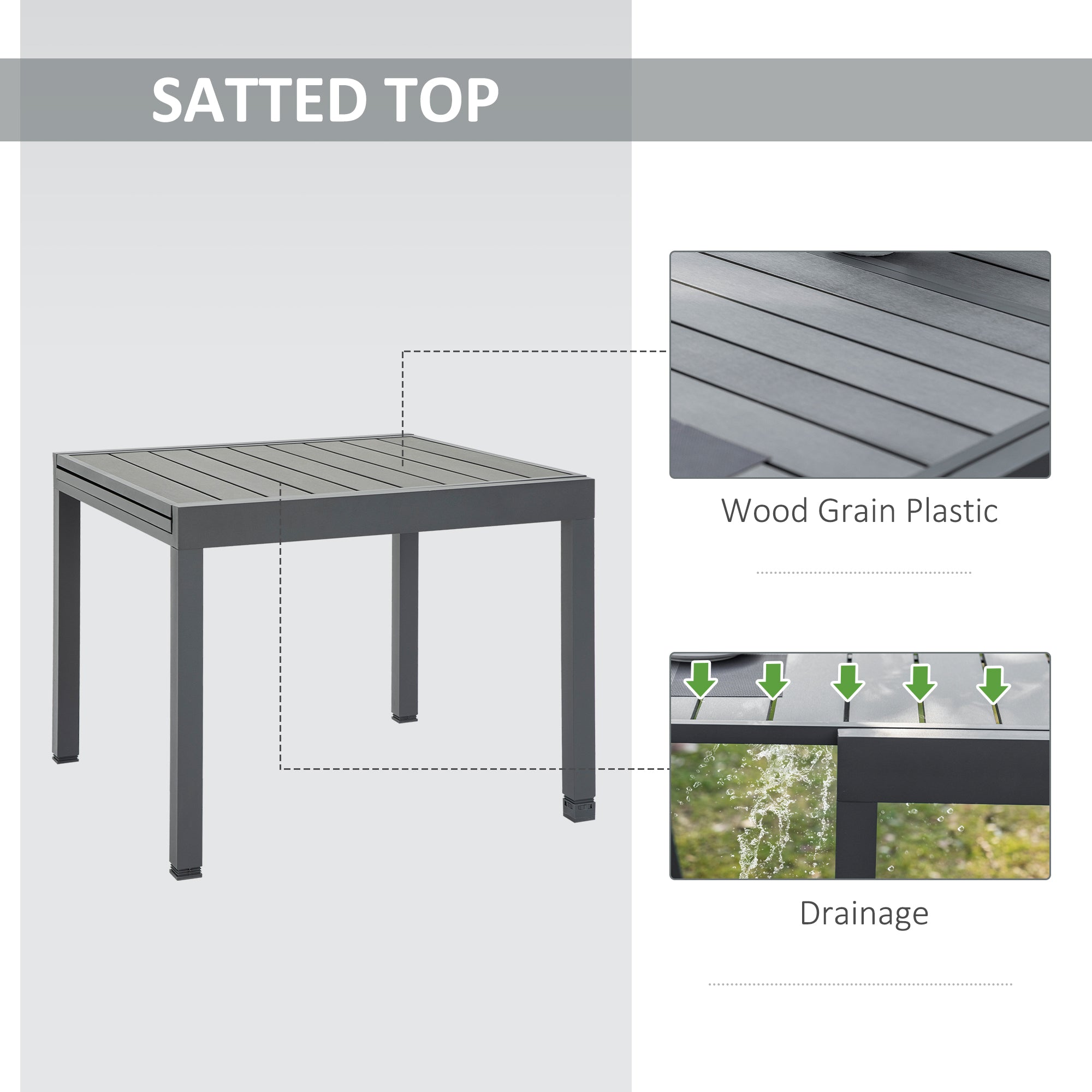 Outsunny Expandable Dining Table Metal Outdoor Slat Table for 4-6 Person Rectangular Garden Bistro Patio Table, Grey 