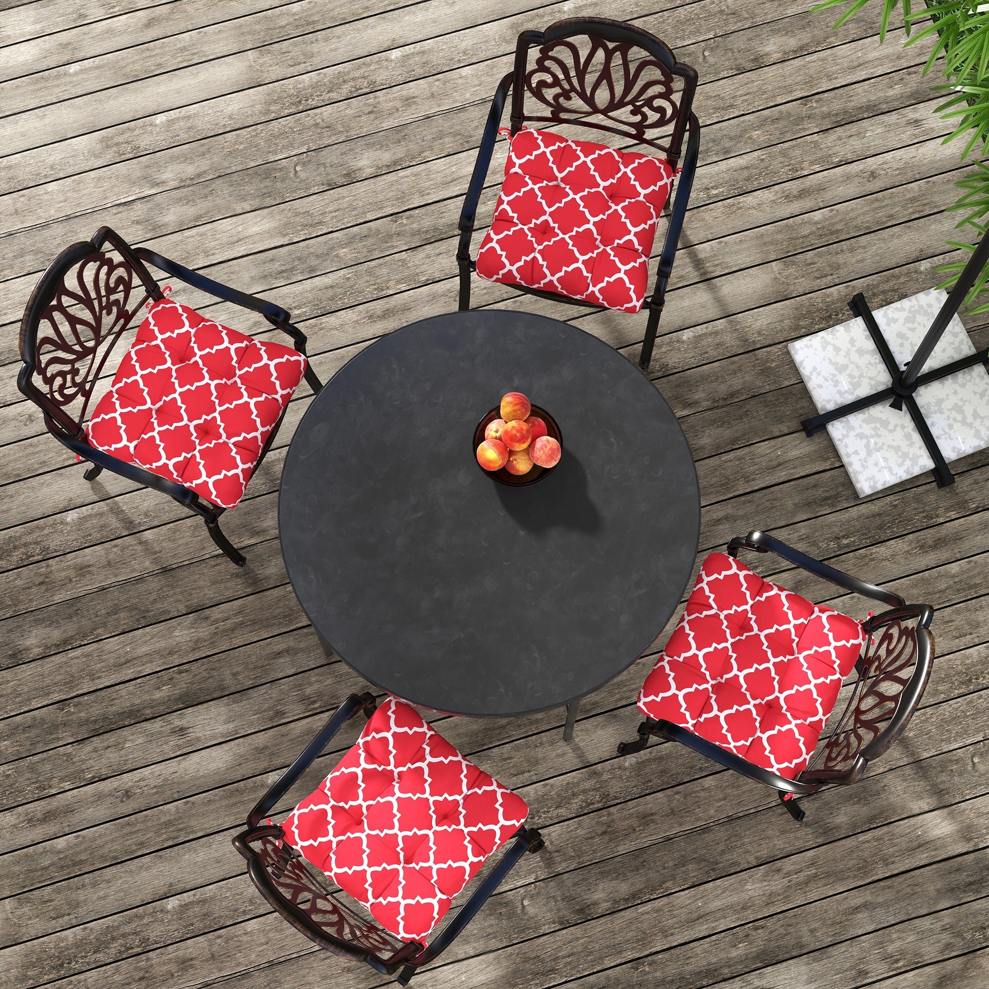 Outsunny 4-Piece Red & White Outdoor Chair Cushions with Ties, Durable & Soft Patio Chair Pillow Replacement Set 