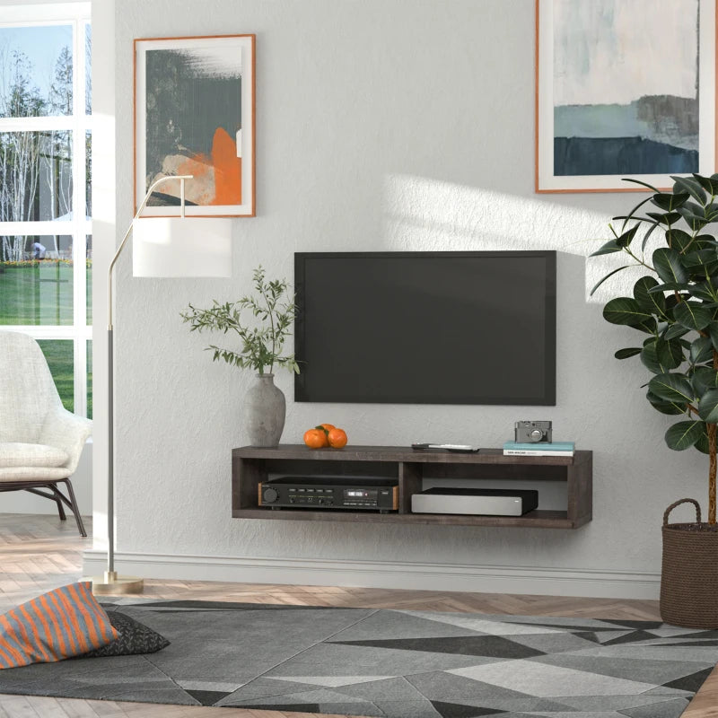 Floating TV Stand Shelf for 50" TVs, Wall Mounted Entertainment Center for Living Room, Bedroom, Media Console with Storage Shelf for Audio, Video, Dark Grey Wood Grain