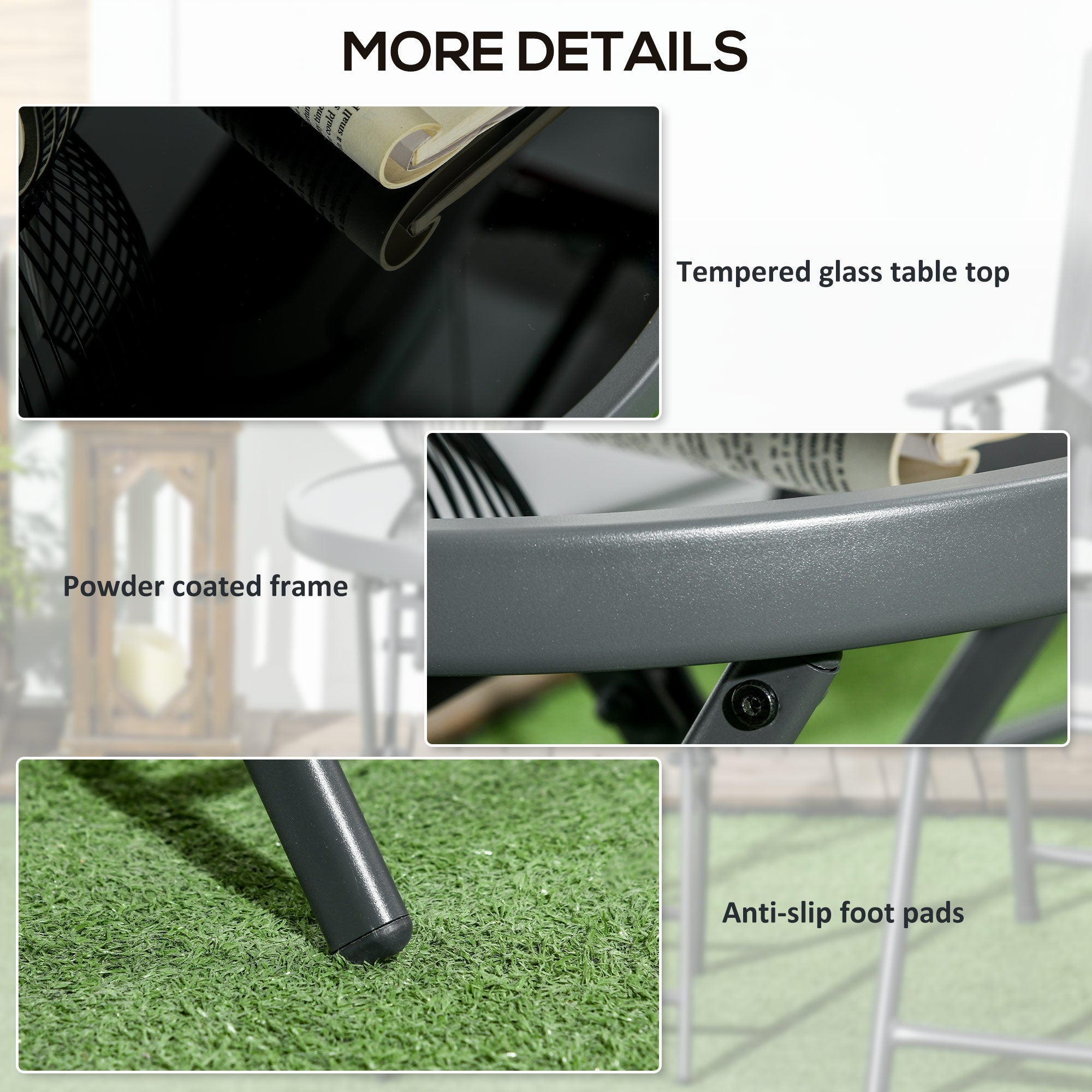 Outsunny 18" Outdoor Round Folding Table, Garden Side Table with Tempered Glass Top for Camping, Party, Weddings, Dark Grey 