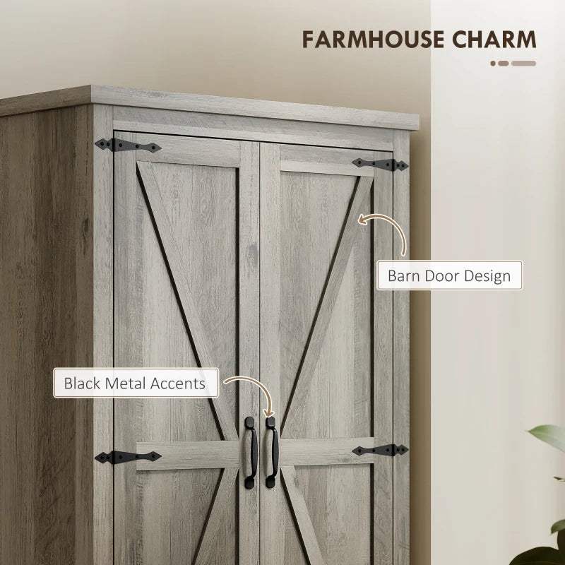 Farmhouse Kitchen Pantry Storage Cabinet, 64" Freestanding Kitchen Pantry Cabinet with Drawers, Distressed Grey