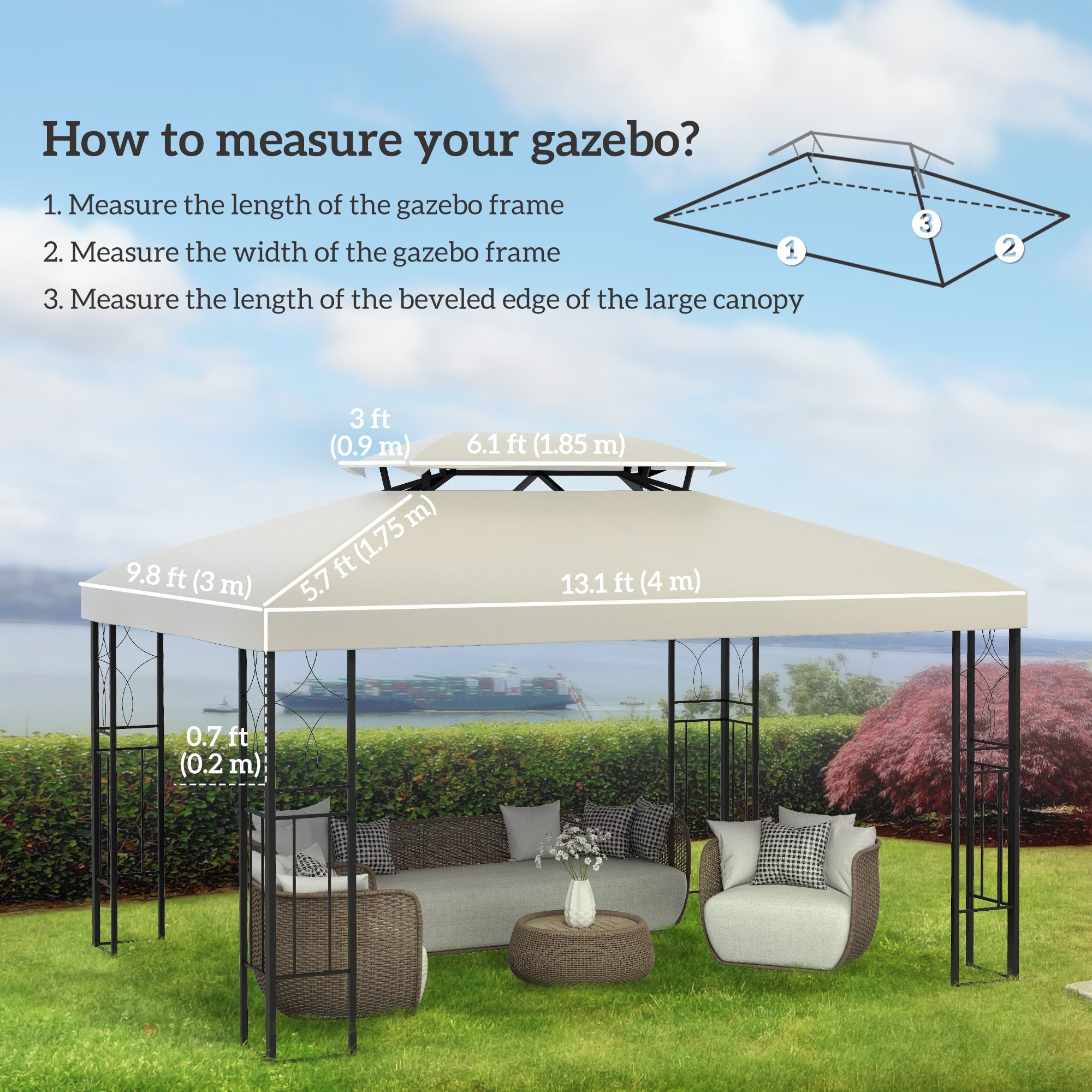 Outsunny 13' x 10' Gazebo Replacement Canopy Cream White UV Protection Top Cover for Outdoor Patio Garden Pavilion 