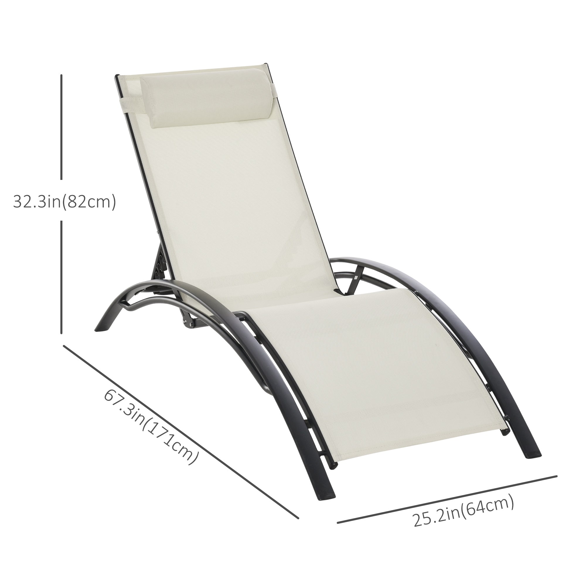 Outsunny Patio Reclining Lounge Chair Outdoor Aluminum Tanning Chair with Adjustable Backrest and Head Pillow Beige 