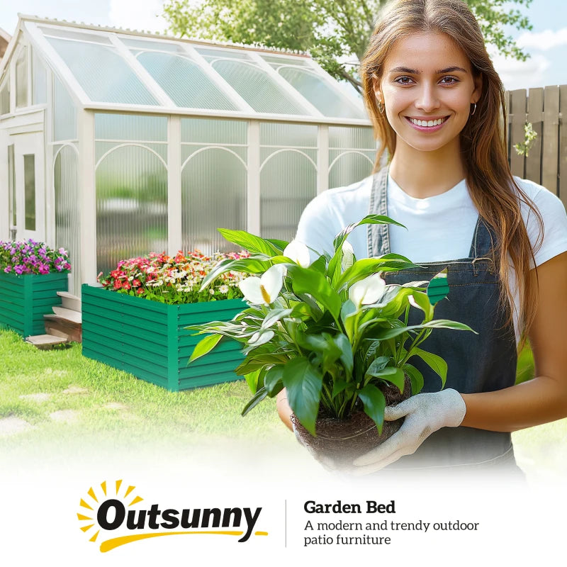 8' x 4' x 2' Raised Garden Bed, Galvanized Planter Box for Growing Flowers, Herbs and Vegetables, Green