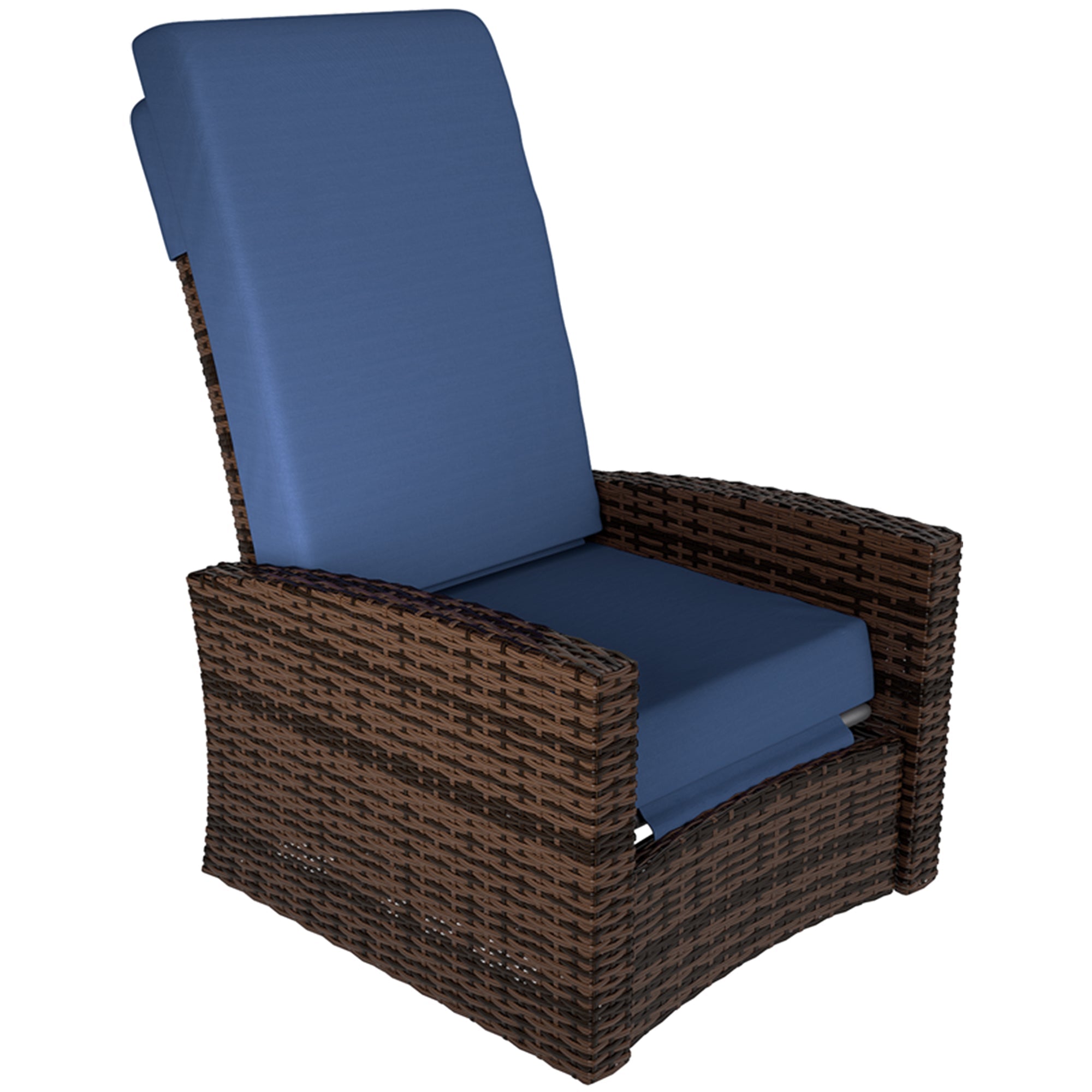 Outsunny Outdoor Rattan Wicker Lounge Chair with Footrest & Soft Cushion for Patio, Garden, Backyard, Dark Blue 