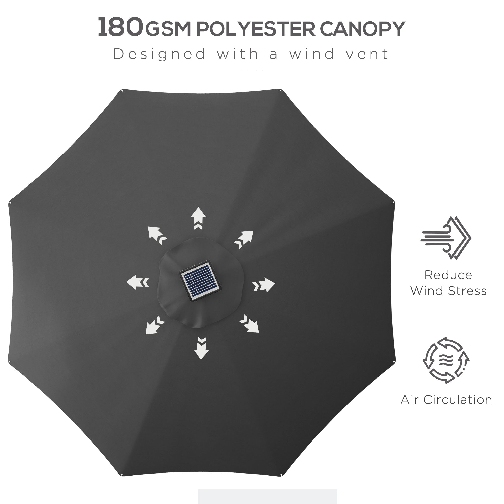 Outsunny LED Patio Umbrella, Lighted Deck Umbrella with 4 Lighting Modes, Solar & USB Charging, Charcoal Grey 