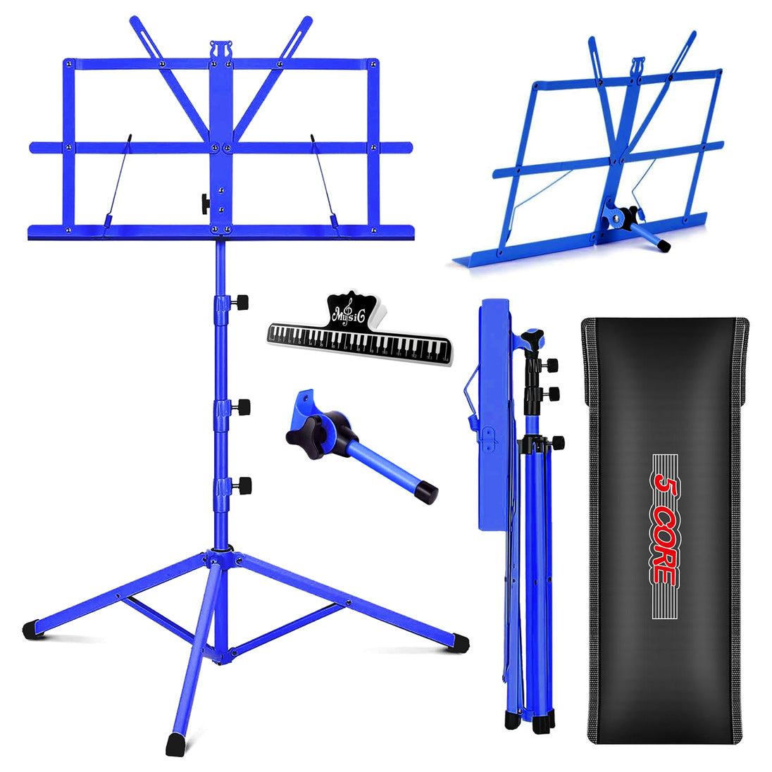 5Core Music Stand For Sheet Music Portable Tripod Adjustable Folding Note Holder Higher BLUE