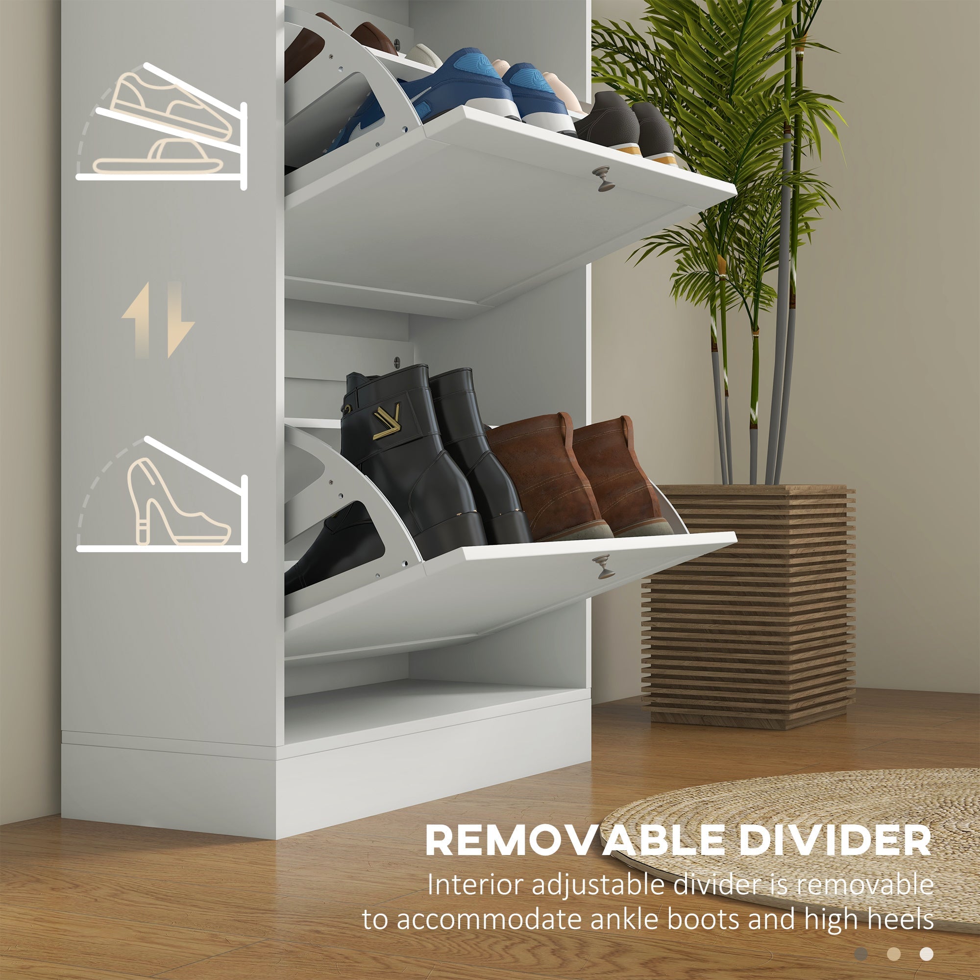 HOMCOM Modern Shoe Storage Cabinet 3 Flip Drawers Adjustable Shelves Organizer for 18 Pairs White 