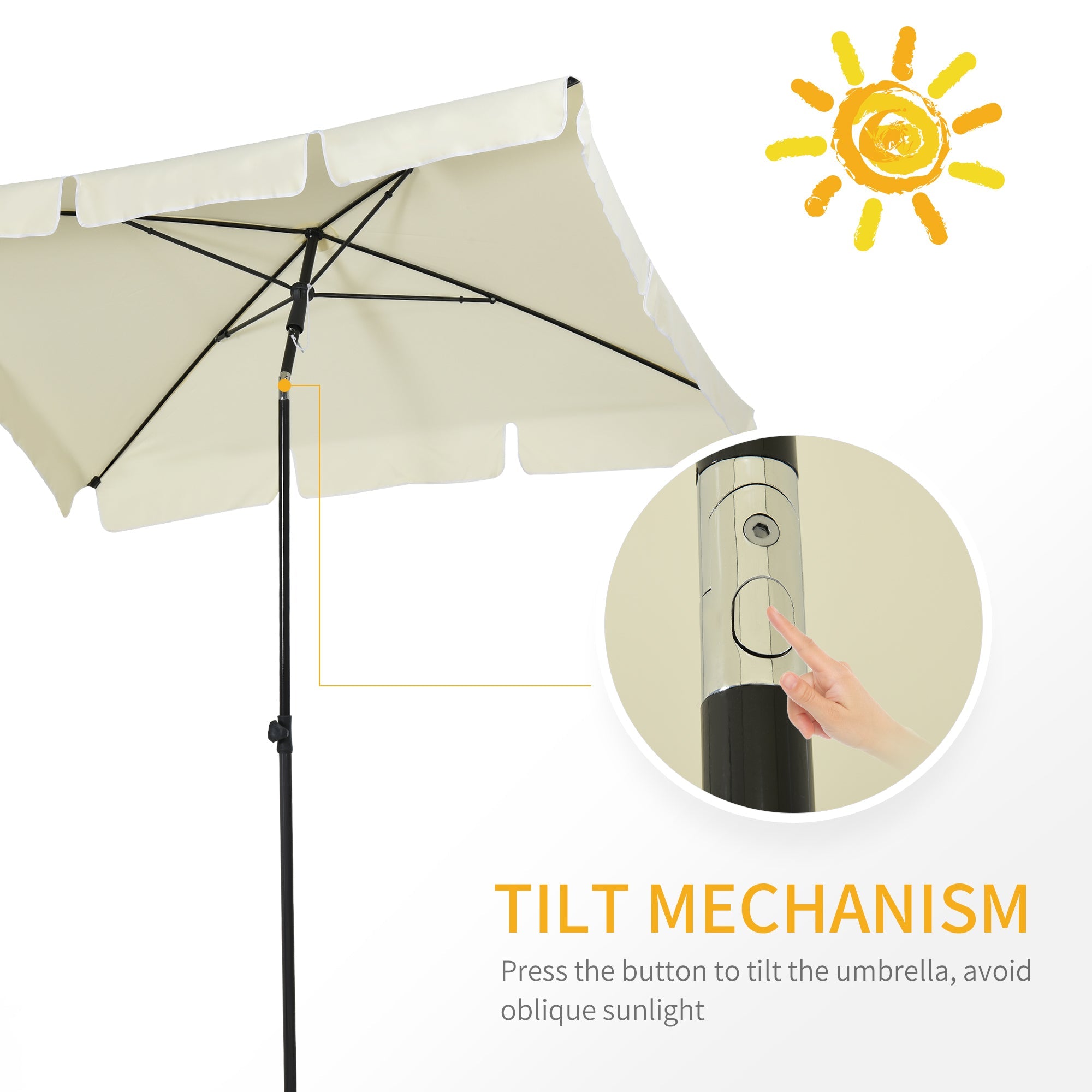 Outsunny Patio Umbrella: 7x4ft Rectangular Aluminum Tilt UV Protection Beige 