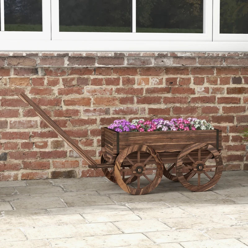 Raised Garden Bed, Wooden Wagon Planter Boxes with Drainage Holes, for Vegetables Flowers Herbs, Carbonized