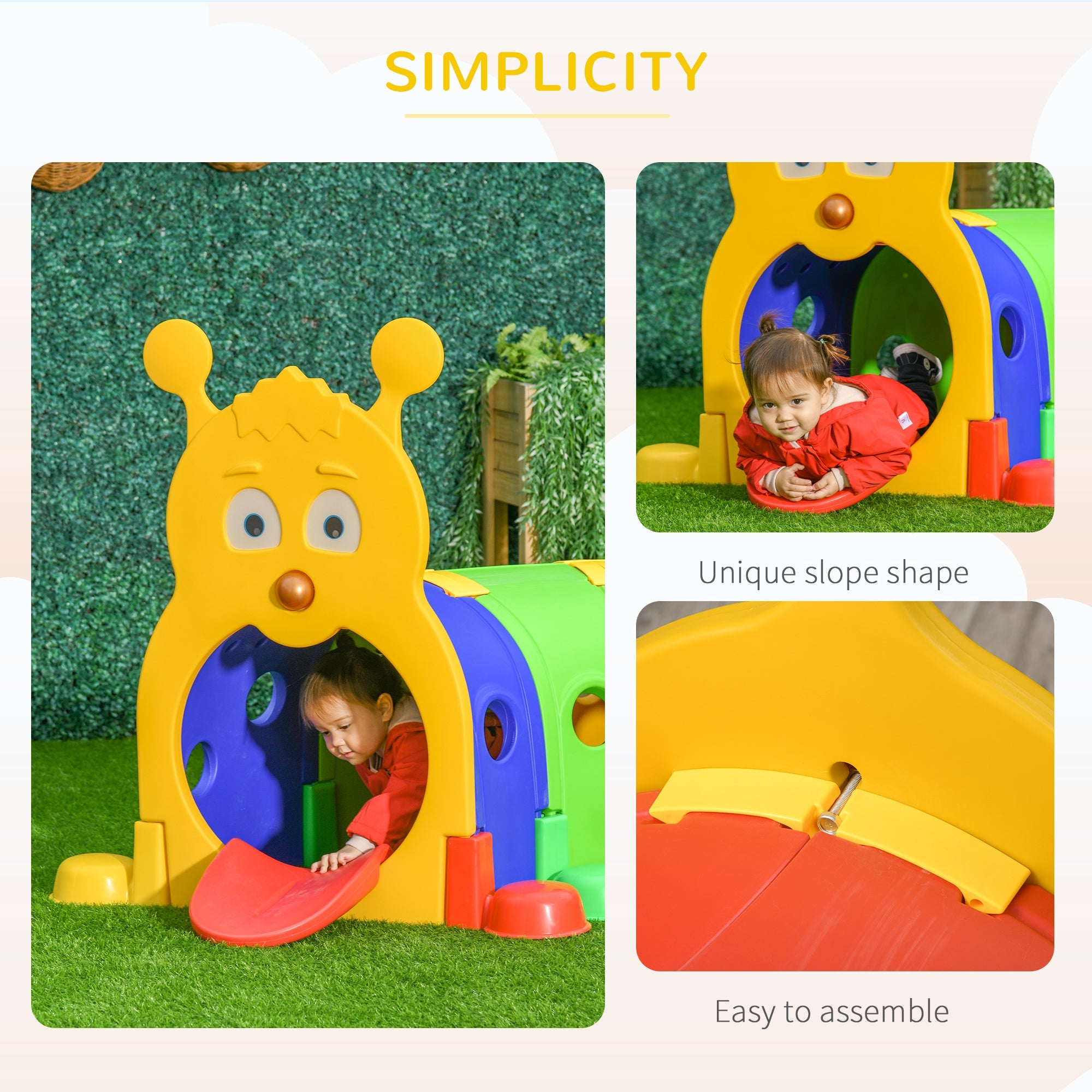 Qaba Kids Caterpillar Tunnel Climb-N-Crawl Toy Indoor Outdoor Play Multicolor for Ages 3-6 
