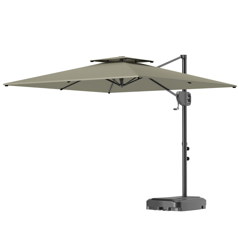 Square Cantilever Patio Umbrella, Double Top Patio Hanging Offset Umbrella with Crank & Tilt, 8' x 9', Light Grey