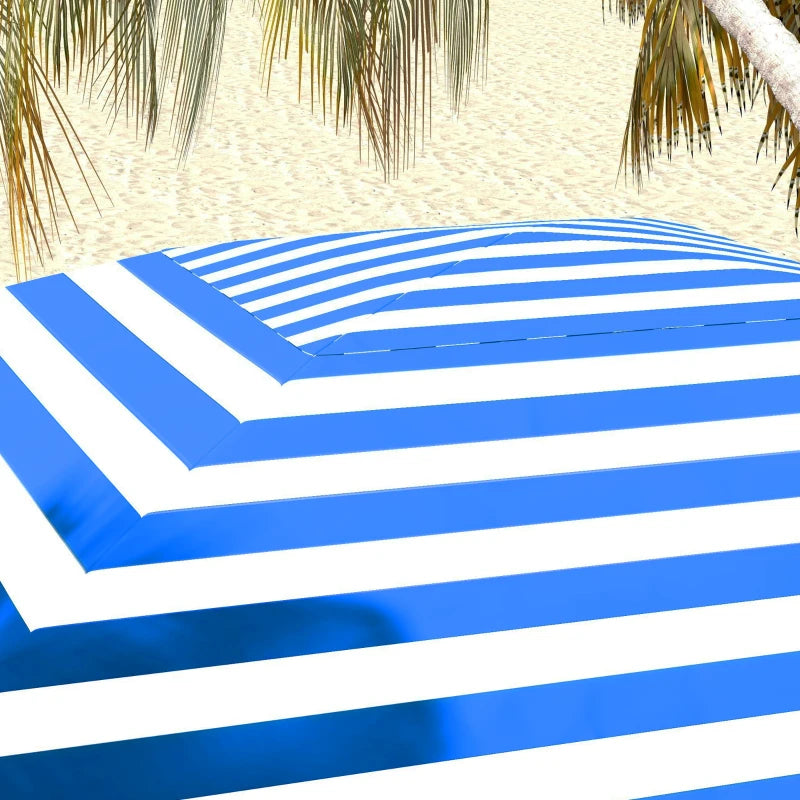 70.1" L x 70.1" W Cabana Umbrella with Walls, Vents, Ruffles, Carry Bag, Beach Umbrella, Blue White Stripe