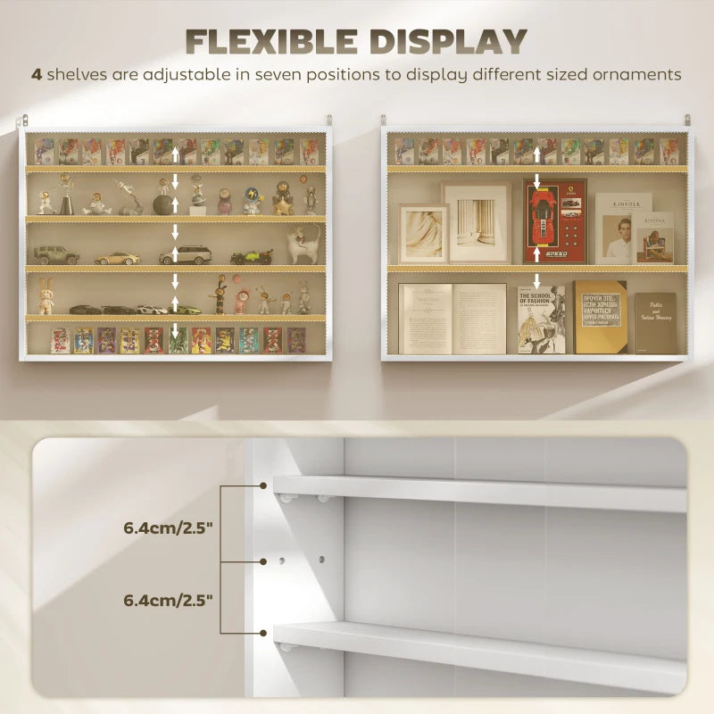 5-Tier Display Cabinet, Shot Glass Display Case, Glass Curio Cabinet with 2 Glass Doors and 4 Adjustable Shelves, White