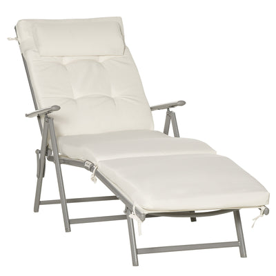 Outsunny Folding Chaise Lounge Outdoor Adjustable Recliner Chair Durable Cream White Comfort 