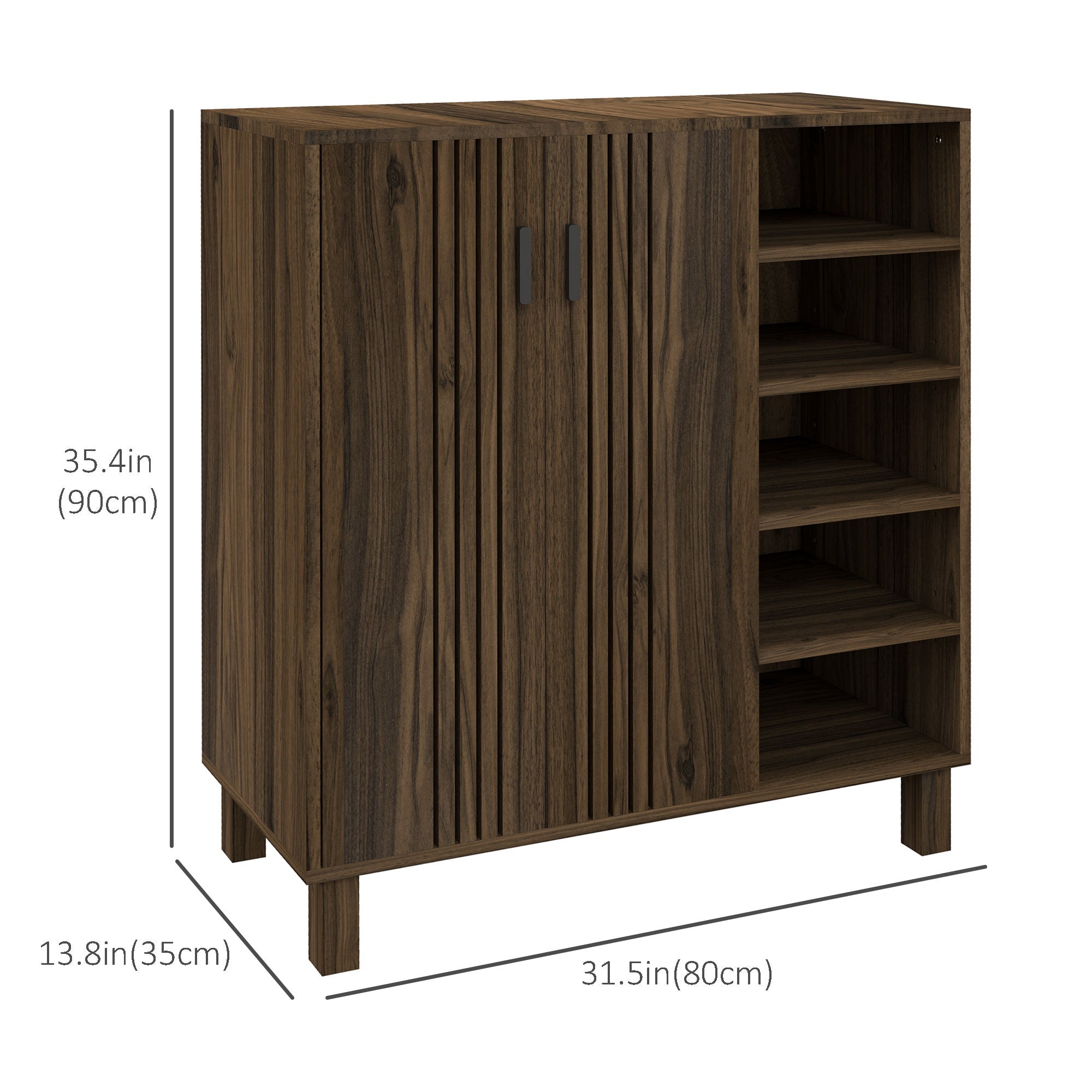 HOMCOM Entryway Elegance: Shoe Organizer with Double Doors, Open Shelves for 17 Pairs, Walnut Finish 