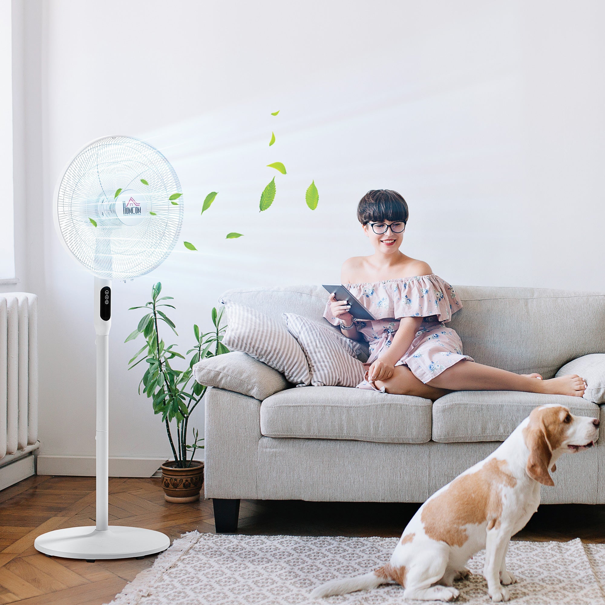 HOMCOM Oscillating Standup Fan with Remote LED Display Cooling Device for Home Office White 