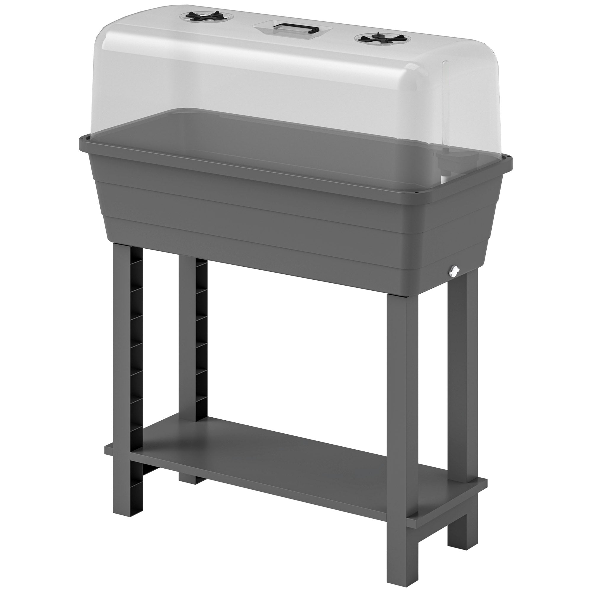Outsunny 41L Self Watering Raised Garden Bed w/ Ventilation Transparent Lid Greenhouse, Planter Box w/ Storage Shelf, Dark Grey 