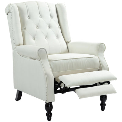 HOMCOM Wingback Reclining Chair with Footrest, Button Tufted Recliner Chair with Rolled Armrests for Living Room, Cream White 