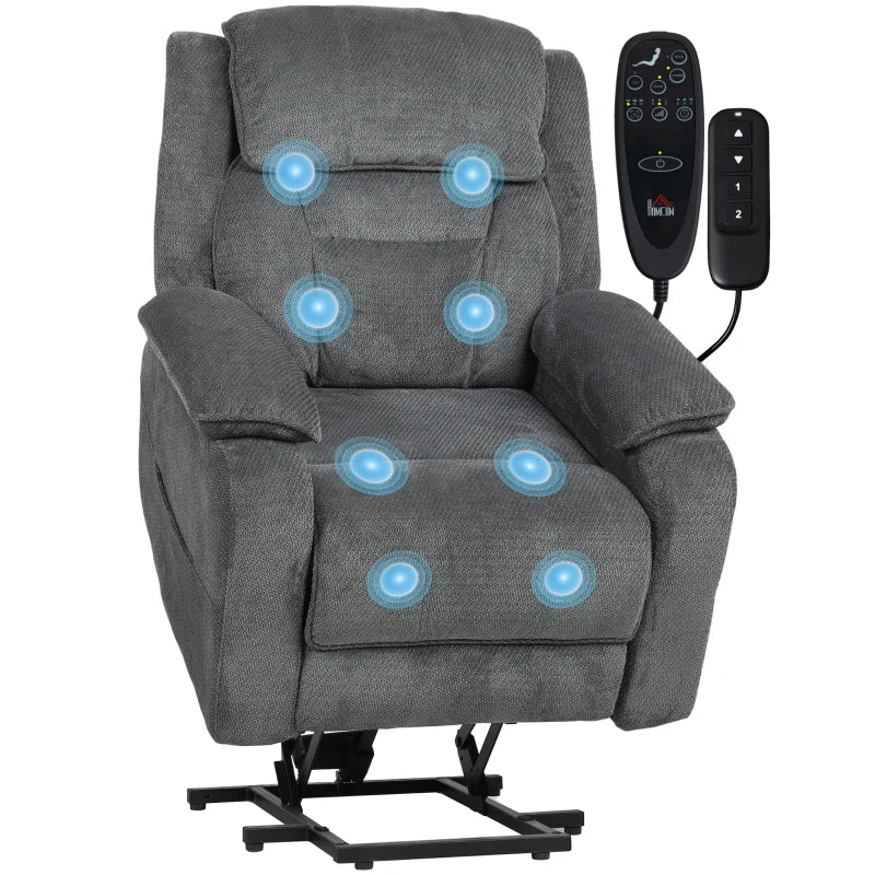 Power Recliner Chair with Massage, Electric Lift Chair for Elderly with Side Pockets, 2 Memory Positions, Remote, Grey