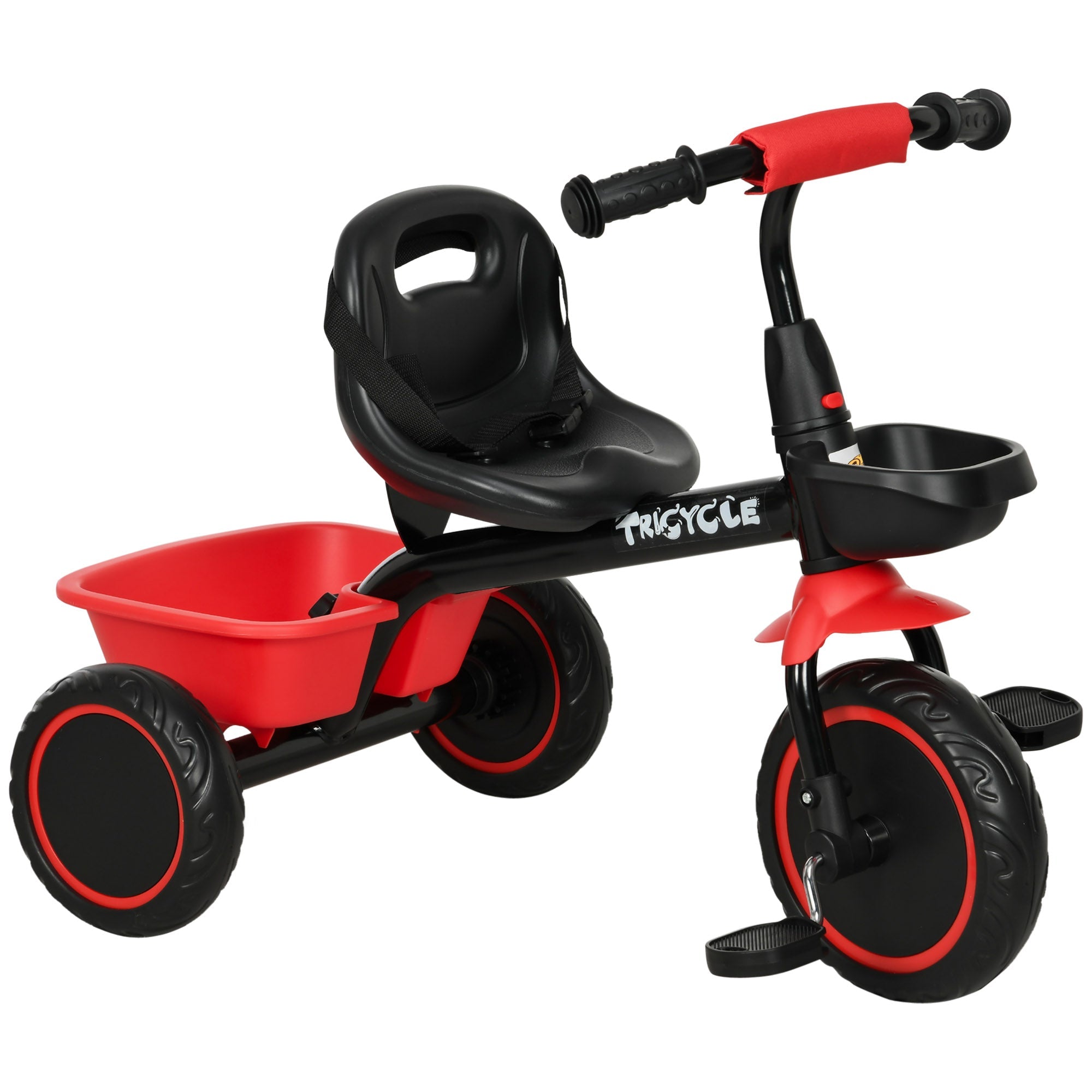 Qaba Kids Tricycle: Adjustable Seat 2-5 Years, Storage Baskets, for Girls/Boys in Red 