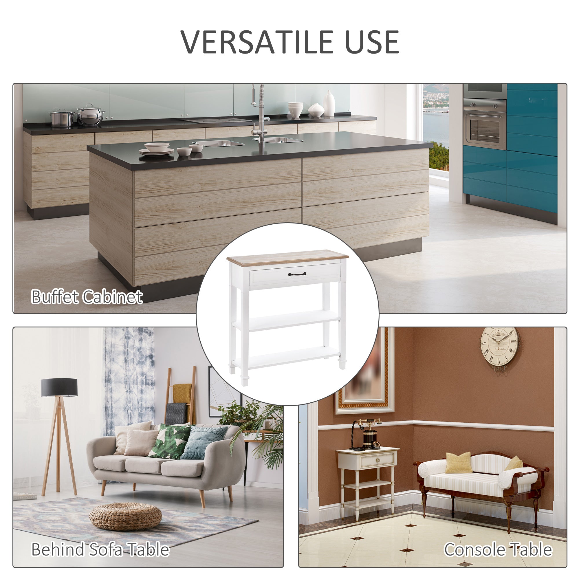 HOMCOM Modern Console Table: Entryway Table with Drawer & 2 Shelves for Living Room, White 