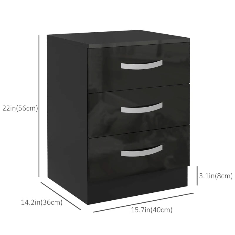 Bedside Table with 2 Drawers, Modern Nightstand for Bedroom, Black