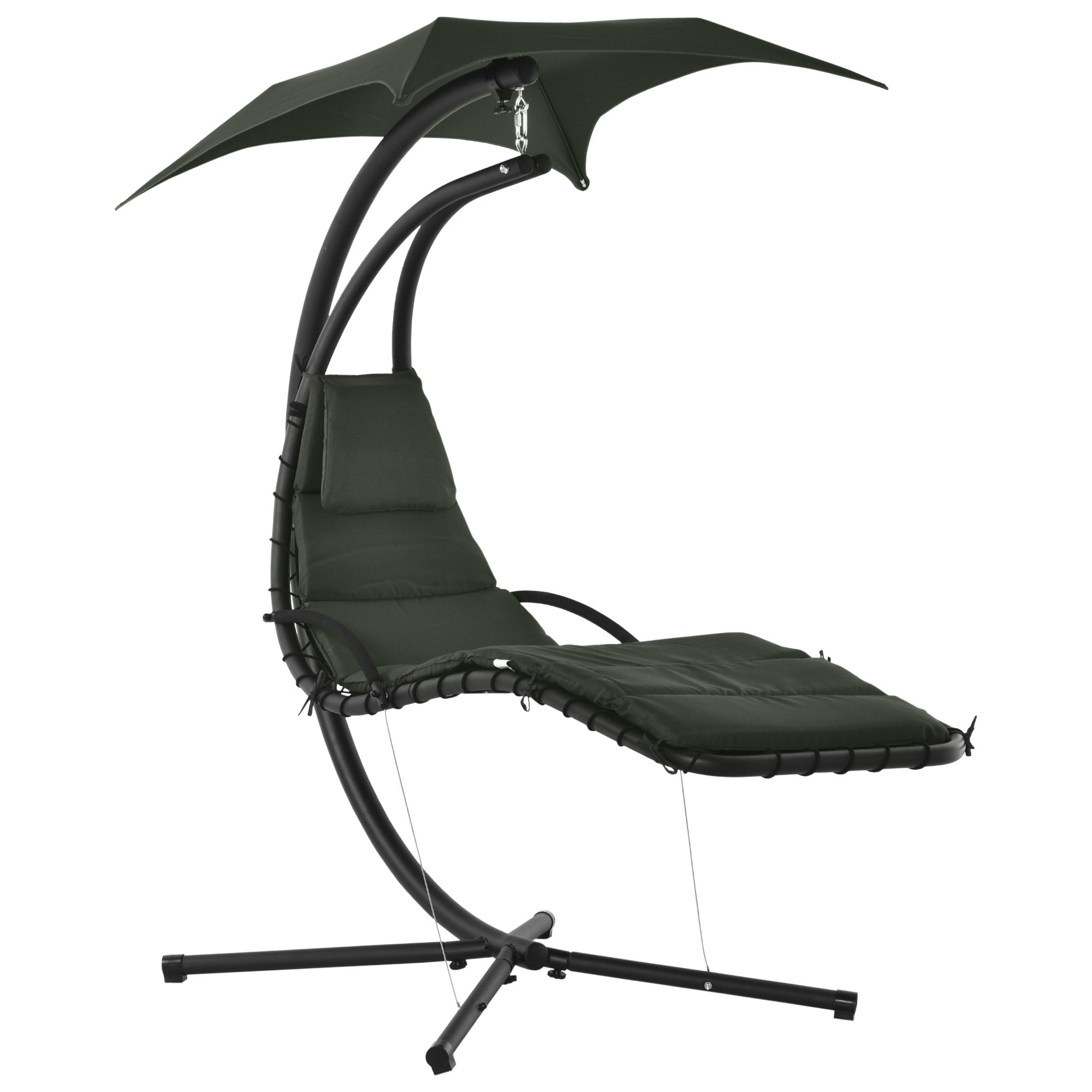 Outsunny Floating Chaise Lounge Outdoor Swing Chair Hammock with Stand Canopy Charcoal Grey 