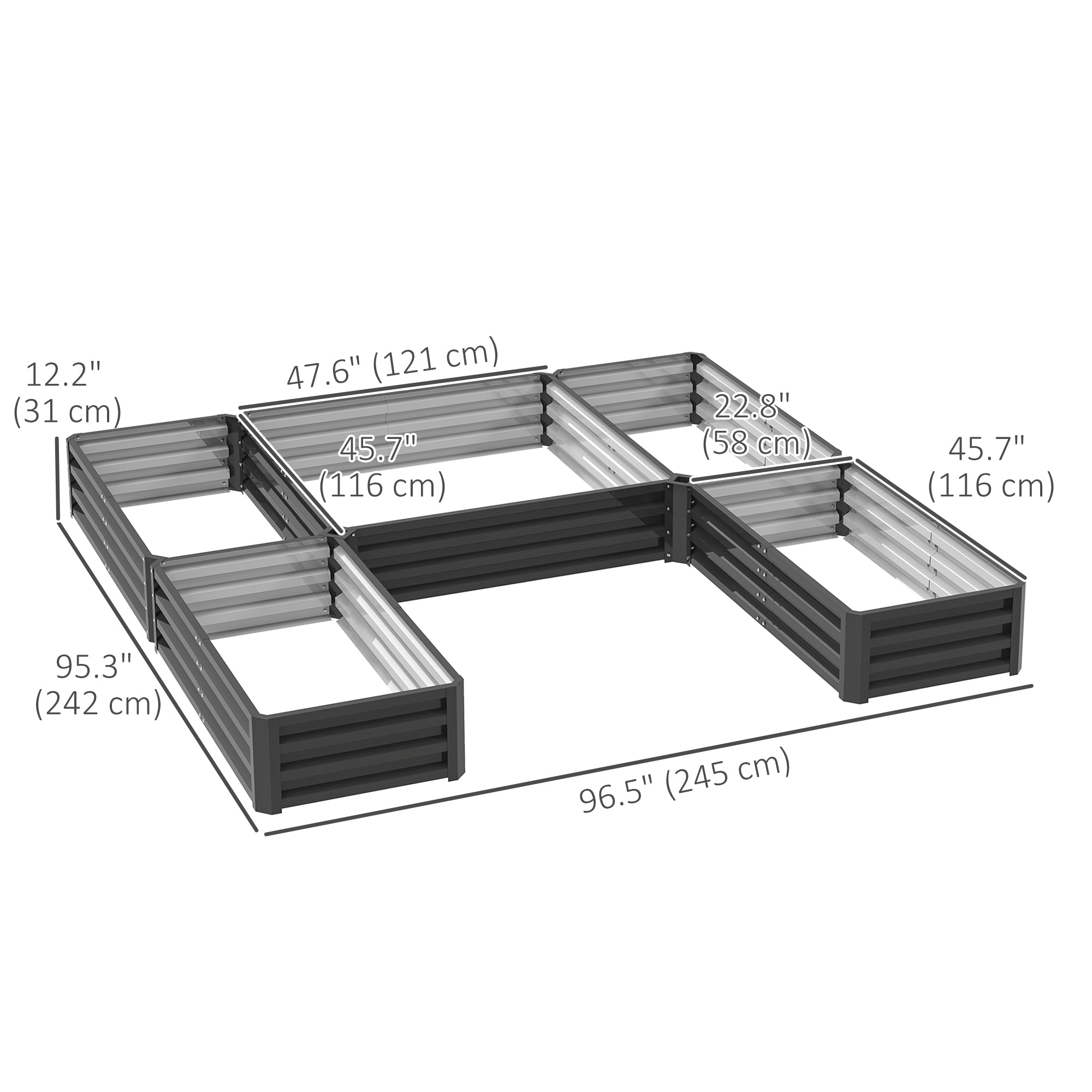 Outsunny Steel Raised Garden Bed, Set of 5 Large Box Planters for Outdoor Plants Vegetables Flowers Herbs, 8x8x1ft, Dark Grey 
